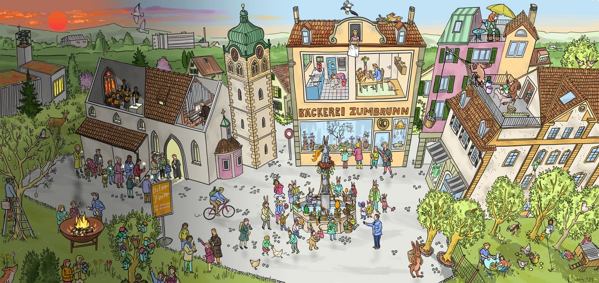 Wimmelbild mit Osterbräuchen